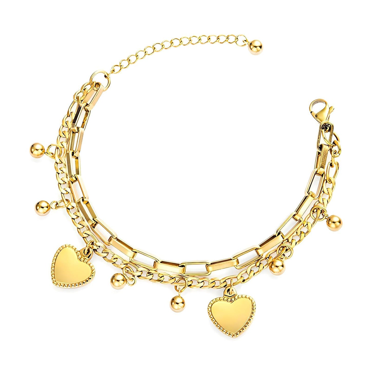 18K gold plated Stainless steel Hearts bracelet, Intensity