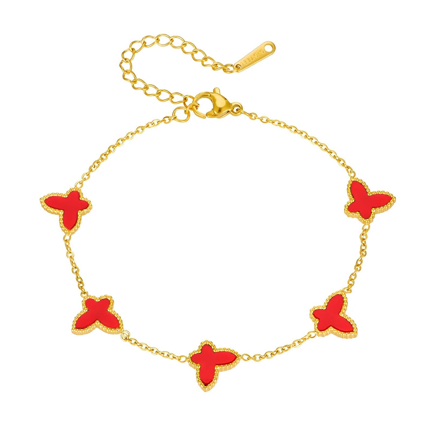 18K Gold Plated Red Butterflies Bracelet