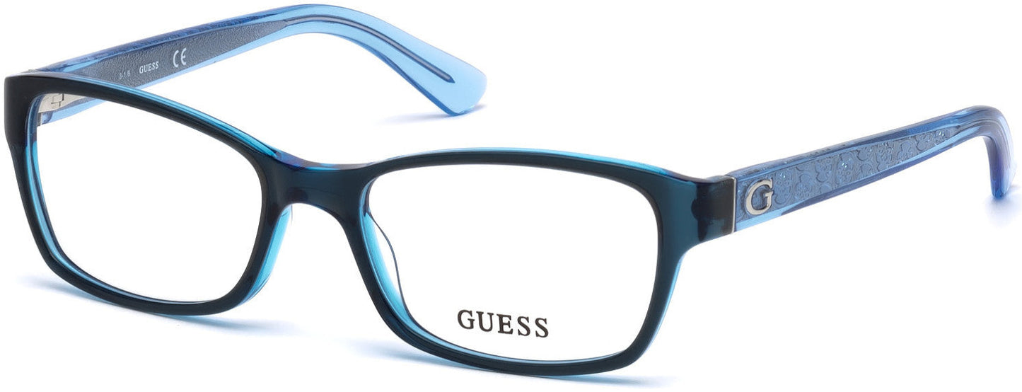 guess 2591 prescription optical eyewear glasses female ladies women plastic acetate basic classic bold traditional rectangular shape easy to wear dark blue