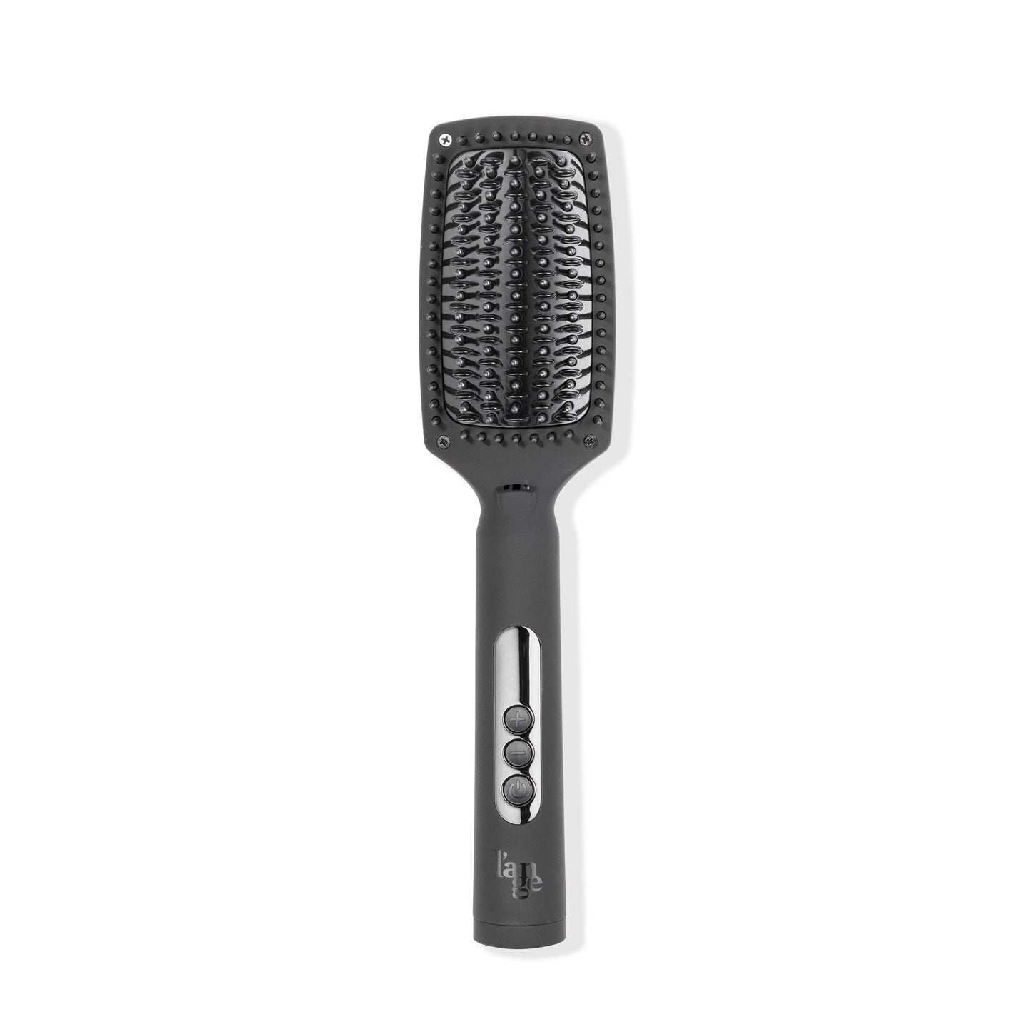 Black curve straightening brush with black ceramic bristles, digital LCD Display, soft rubber finish