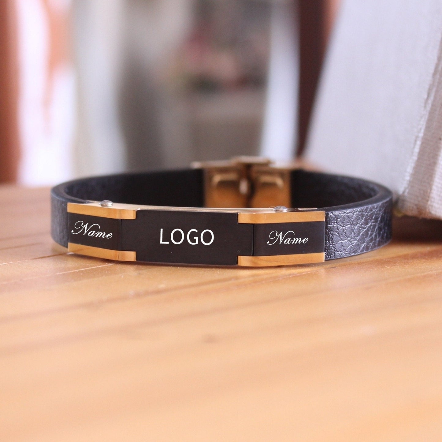Custom Photo Engraved Leather Bracelet Personalized Metal Buckle Bracelet for Men