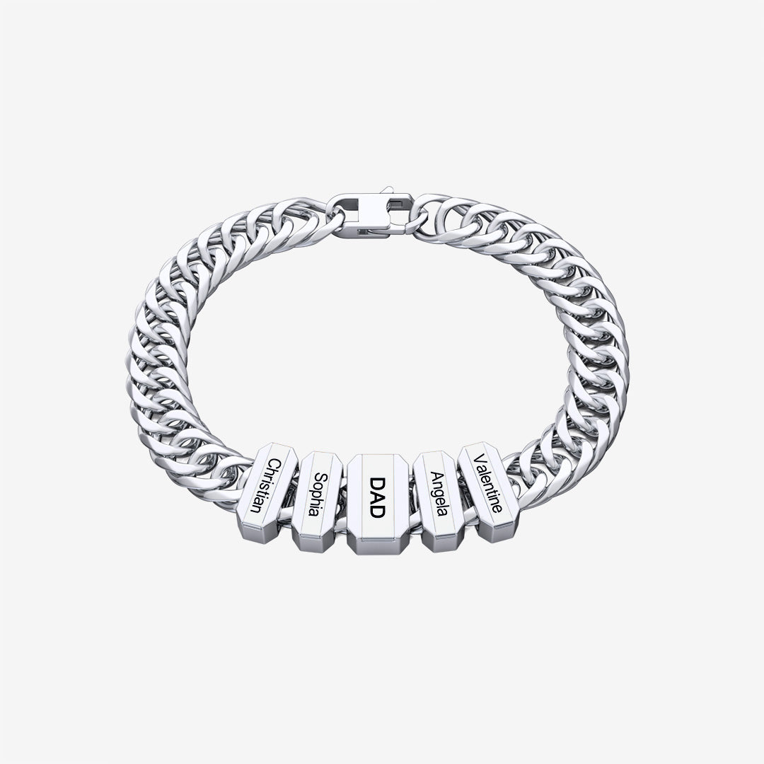 Charm Engraved Bracelet Custom Name Cuban Chain with Beads for Men