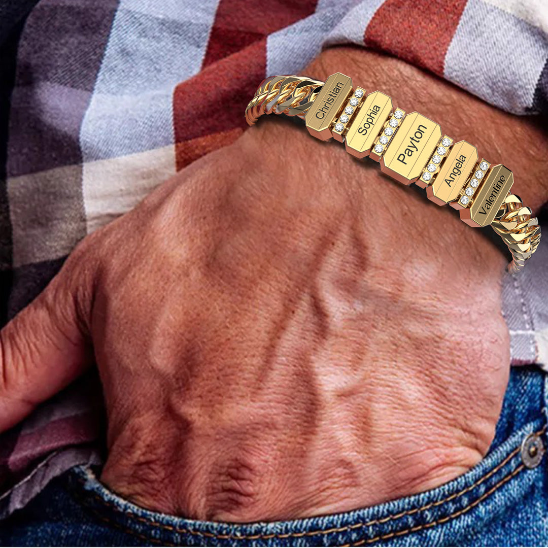 Charm Engraved Diamond Bracelet Custom Name Cuban Chain with Beads for Men