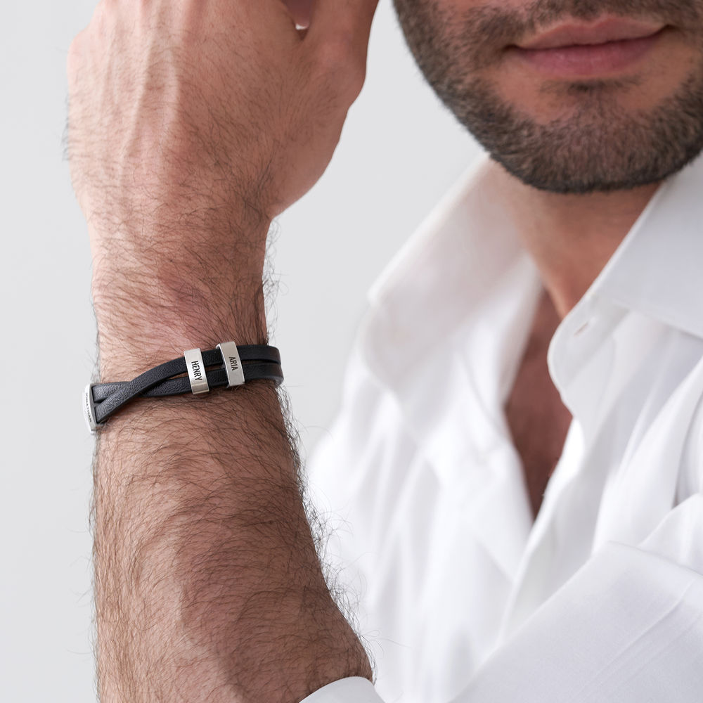 Personalized Engraved Men's Bracelet Custom Name Cross Leather Bangle Gifts For Him