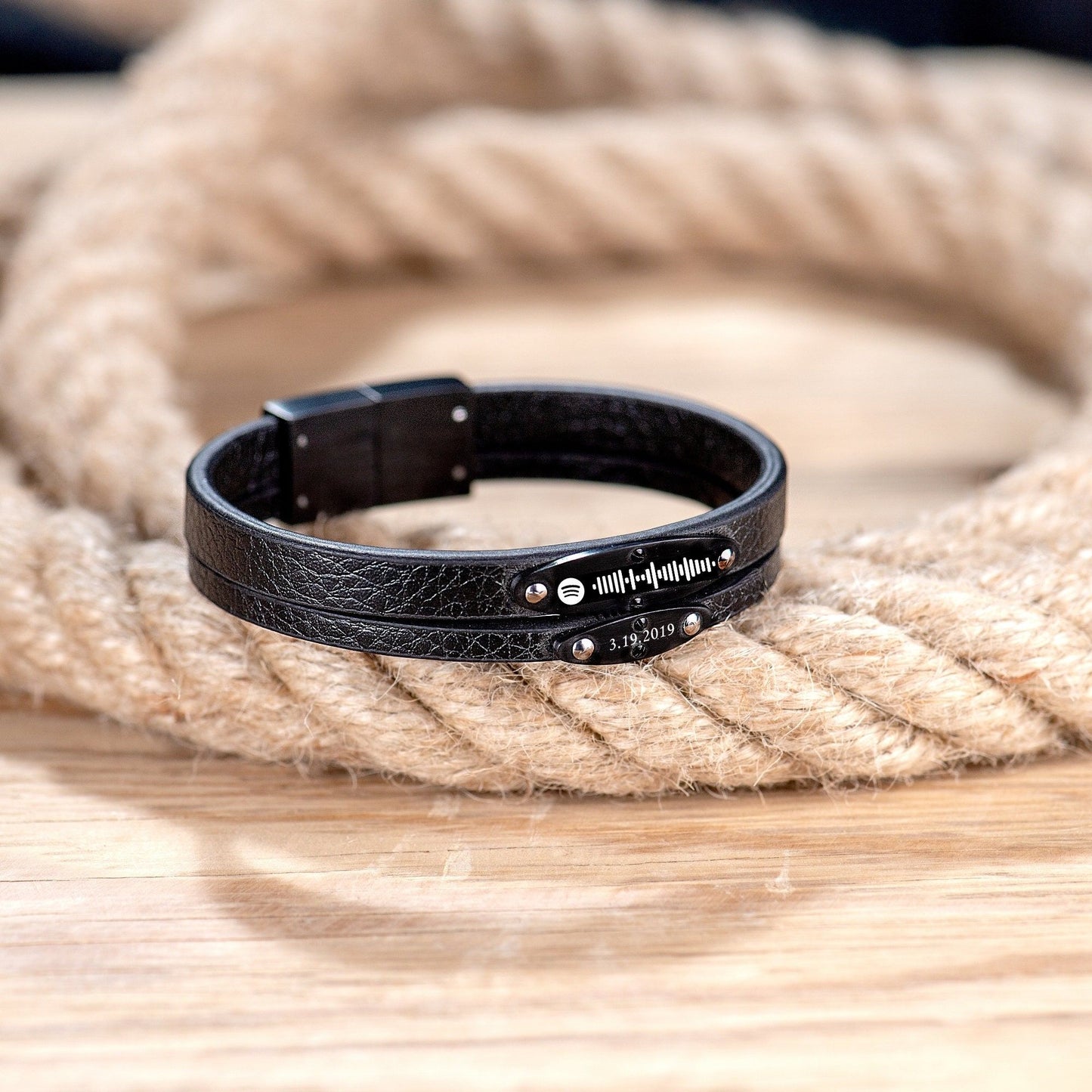 Scannable Spotify Code Bracelet Personalized Music Engraved Leather Bracelet Gifts for Men