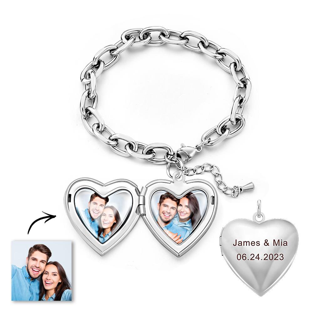 Personalized Heart Locket Bracelet Custom Vintage Adjustable Link Bracelet Gifts For Men