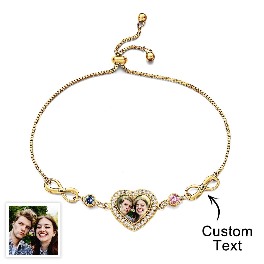 Custom Photo Engraved Birthstone Bracelet Infinite Love Delicate Gifts
