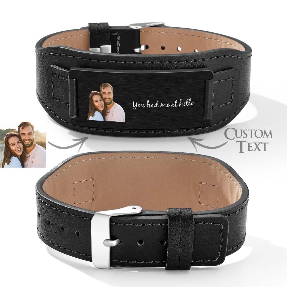 Custom Engraved Bracelet Simple Leather Gifts for Men
