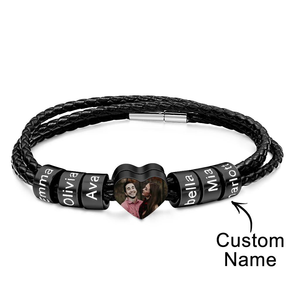 Custom Photo Name Bracelet Weave Leather Gift for Dad