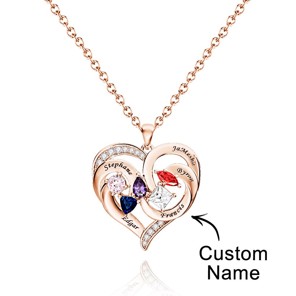 Custom Engraved Heart Necklace With Variety Shapes Birthstone Valentine's Day Gifts