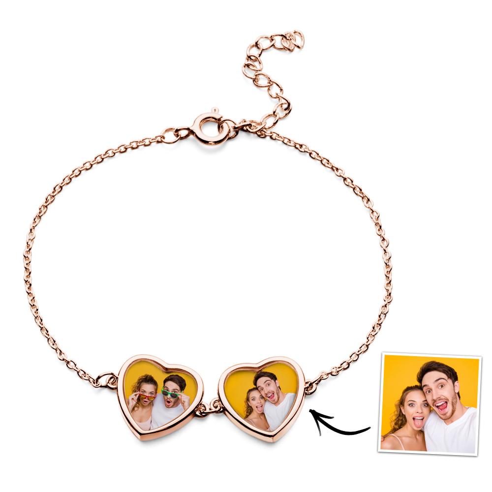 Custom Photos Bracelet Two Hearts Connection Bracelet For Couples