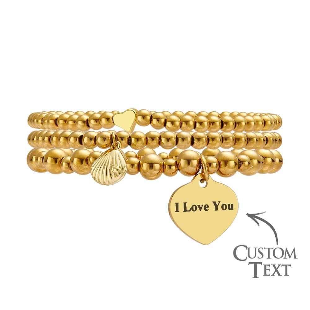 Custom Engraved Hearts of Love Bracelet Stack Metal Gift for Her