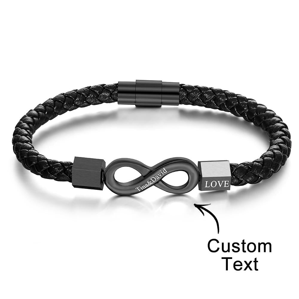 Custom Engraved Bracelet Infinity Leather Bracelet Gift for Boyfriend