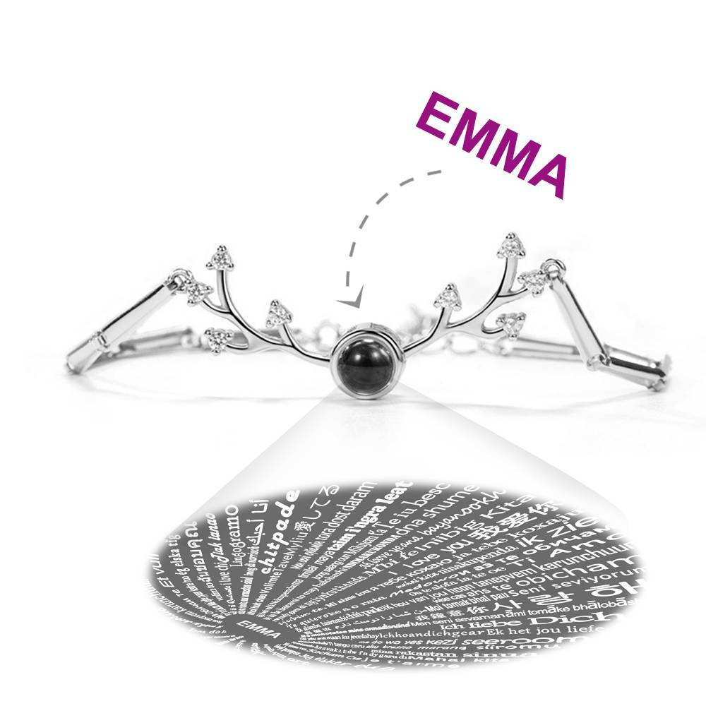 I Love You Bracelet in 100 Languages Projection Engraved Bracelet Antlers Silver