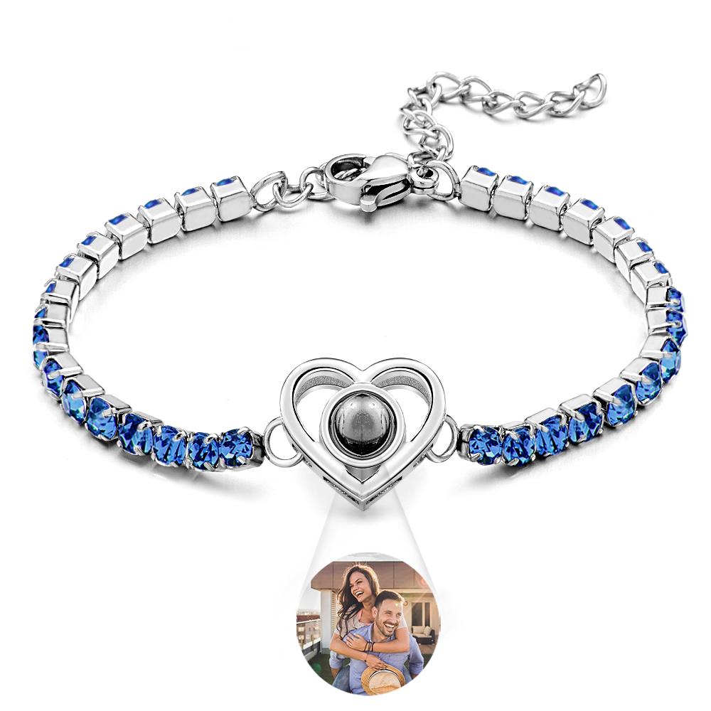 Custom Photo Projection Bracelet Fashionable All Diamonds Heart Shaped Charm Bracelet Gifts For Her