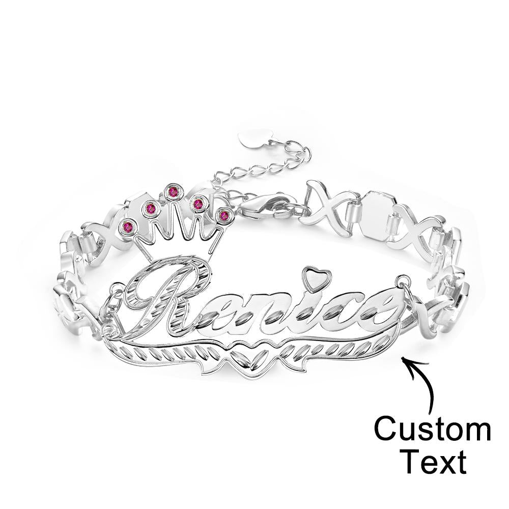 Personalized Hip Hop Name Bracelet With Crown Initial Red Decor Chain Bracelet Jewelry Gifts For Men