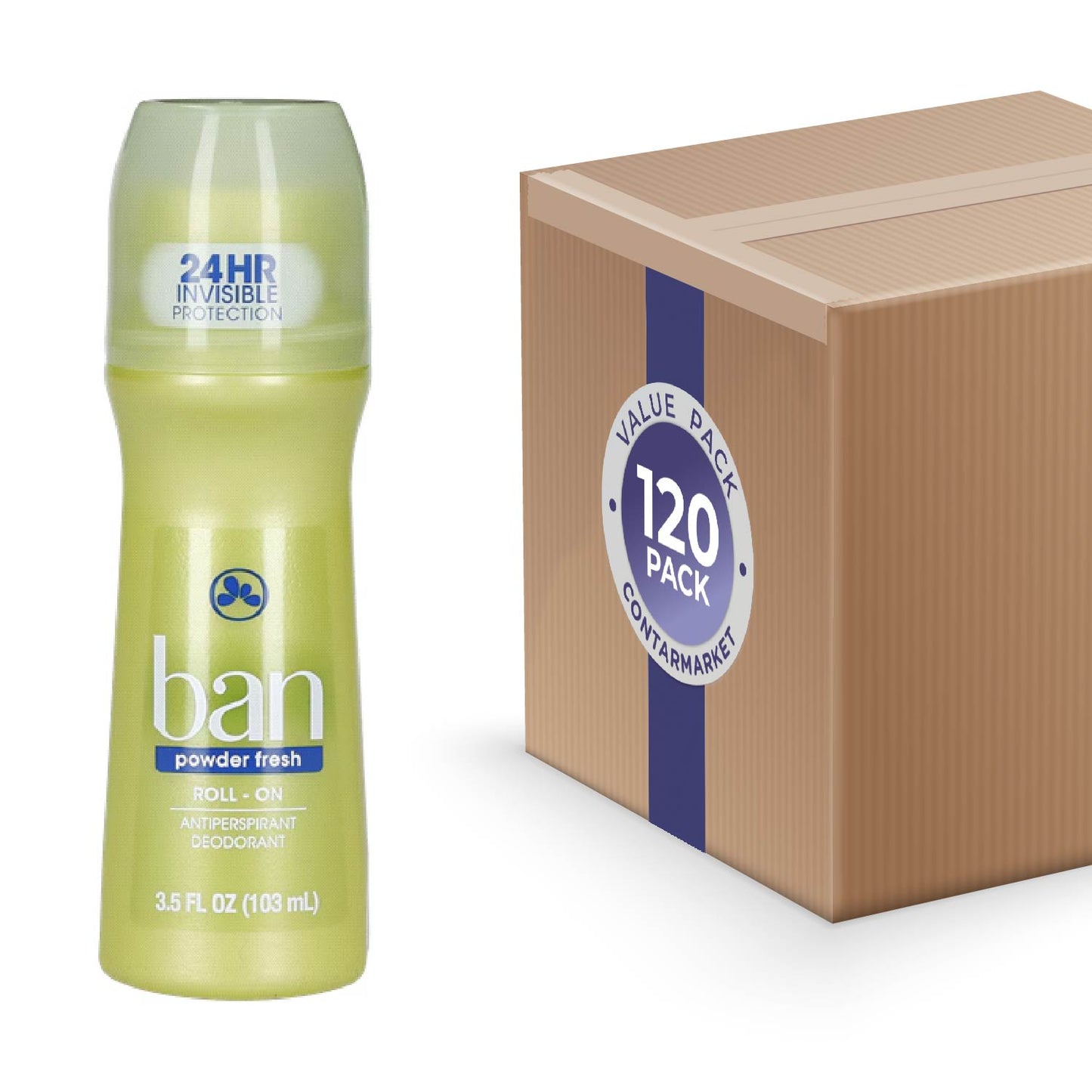 Ban Roll On Antiperspirant Deodorant, Powder Fresh, 3.5 Oz - 120 Pack