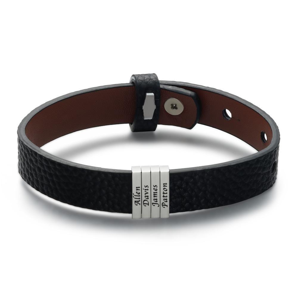 Custom Name Bracelet Silver Personalized Men's Bracelet Engraved Name Multicolor Bracelet Perfect Gift For Men On Father's Day