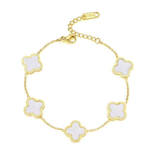18K Gold Plated White Four-leaf Clover Bracelet