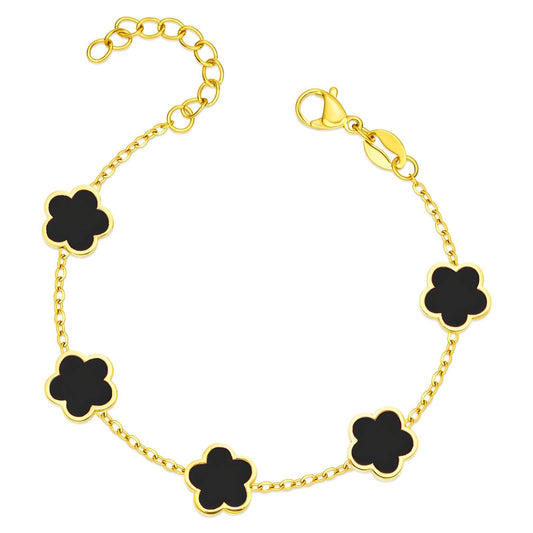 18K Gold Plated Black Flowers Bracelet