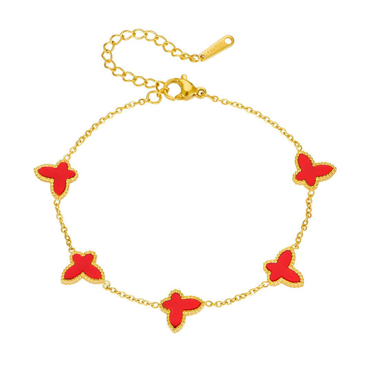 18K Gold Plated Red Butterflies Bracelet