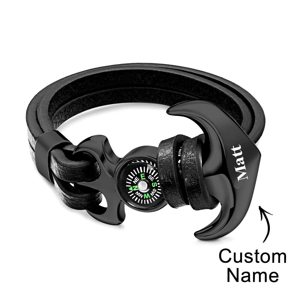 Custom Name Bracelet Anchor Creative Outdoor Sports Compass Leather