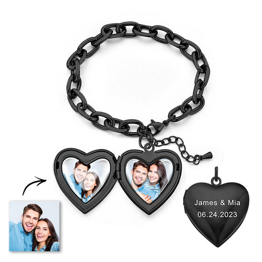 Personalized Heart Locket Bracelet Custom Vintage Adjustable Link Bracelet Gifts For Men