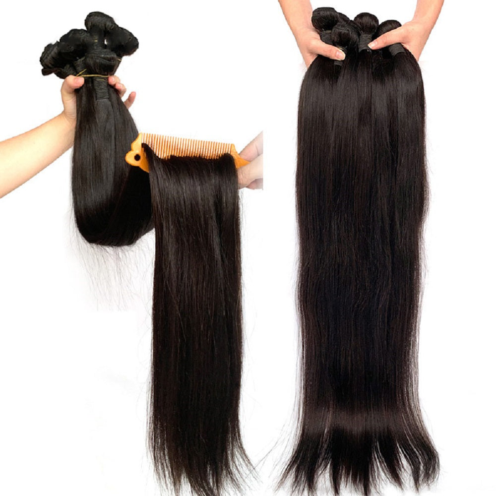 Bone Straight Human Hair Bundles With Lace Closure