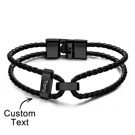 Engraved Beads Leather Bracelet Custom Letter Name Bracelet Father's Day Gift