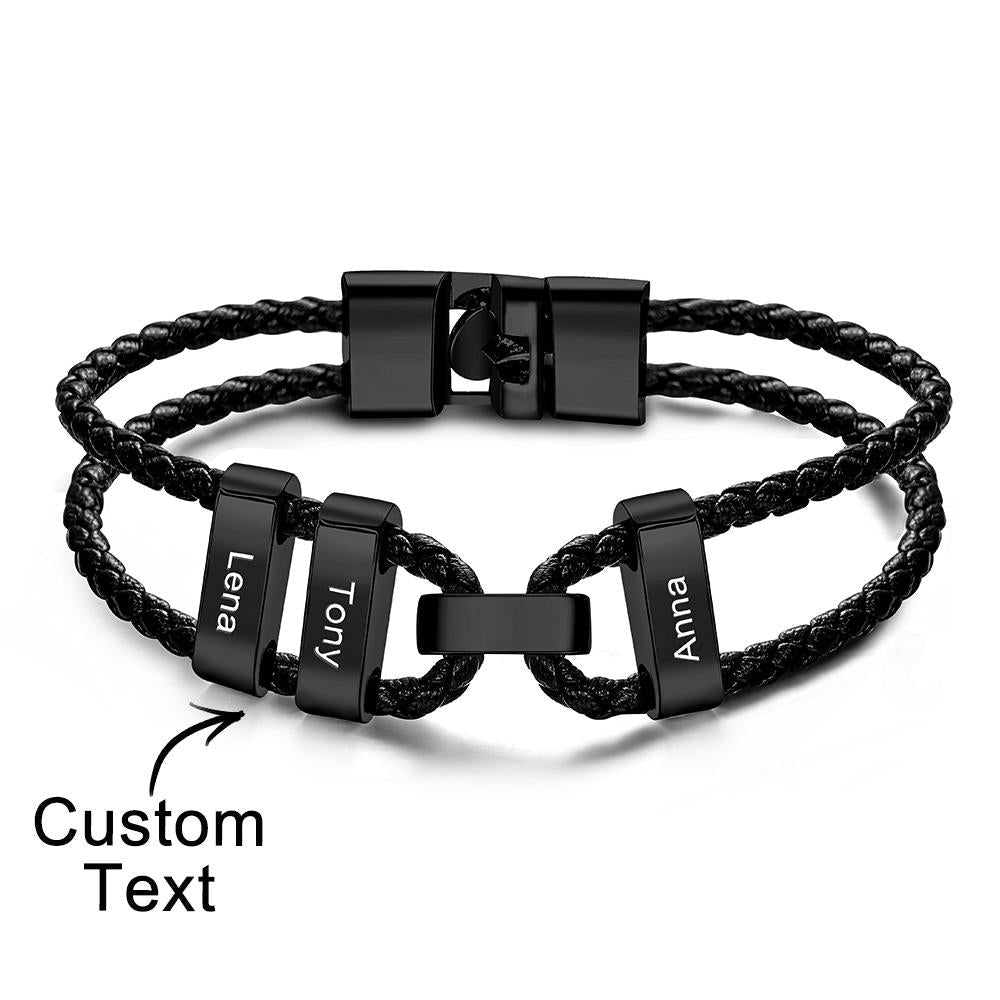 Engraved Beads Leather Bracelet Custom Letter Name Bracelet Father's Day Gift