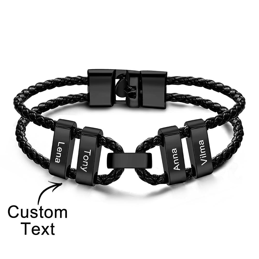 Engraved Beads Leather Bracelet Custom Letter Name Bracelet Father's Day Gift