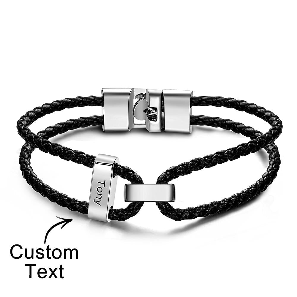 Engraved Beads Leather Bracelet Custom Letter Name Bracelet Father's Day Gift