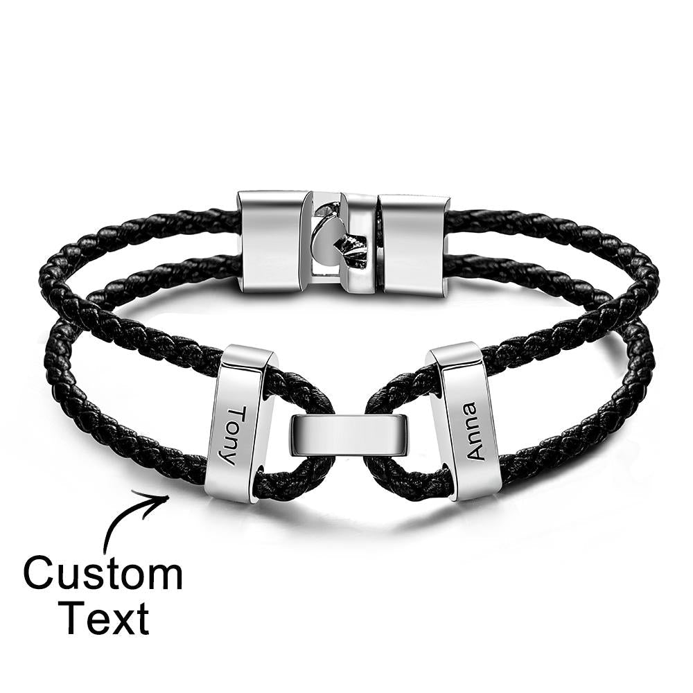 Engraved Beads Leather Bracelet Custom Letter Name Bracelet Father's Day Gift