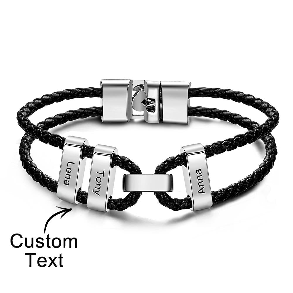 Engraved Beads Leather Bracelet Custom Letter Name Bracelet Father's Day Gift