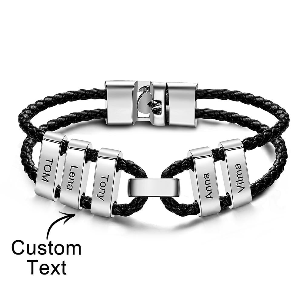 Engraved Beads Leather Bracelet Custom Letter Name Bracelet Father's Day Gift