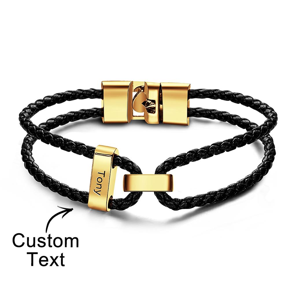 Engraved Beads Leather Bracelet Custom Letter Name Bracelet Father's Day Gift