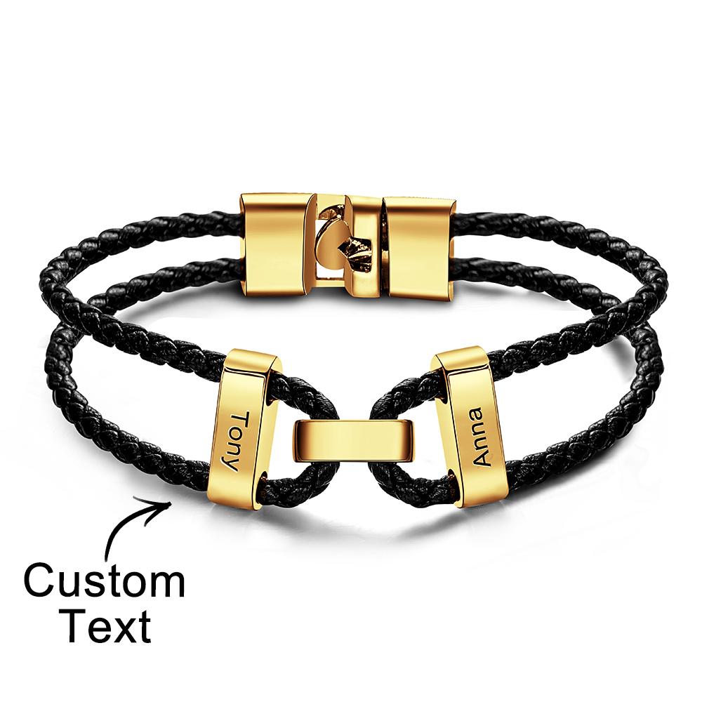 Engraved Beads Leather Bracelet Custom Letter Name Bracelet Father's Day Gift