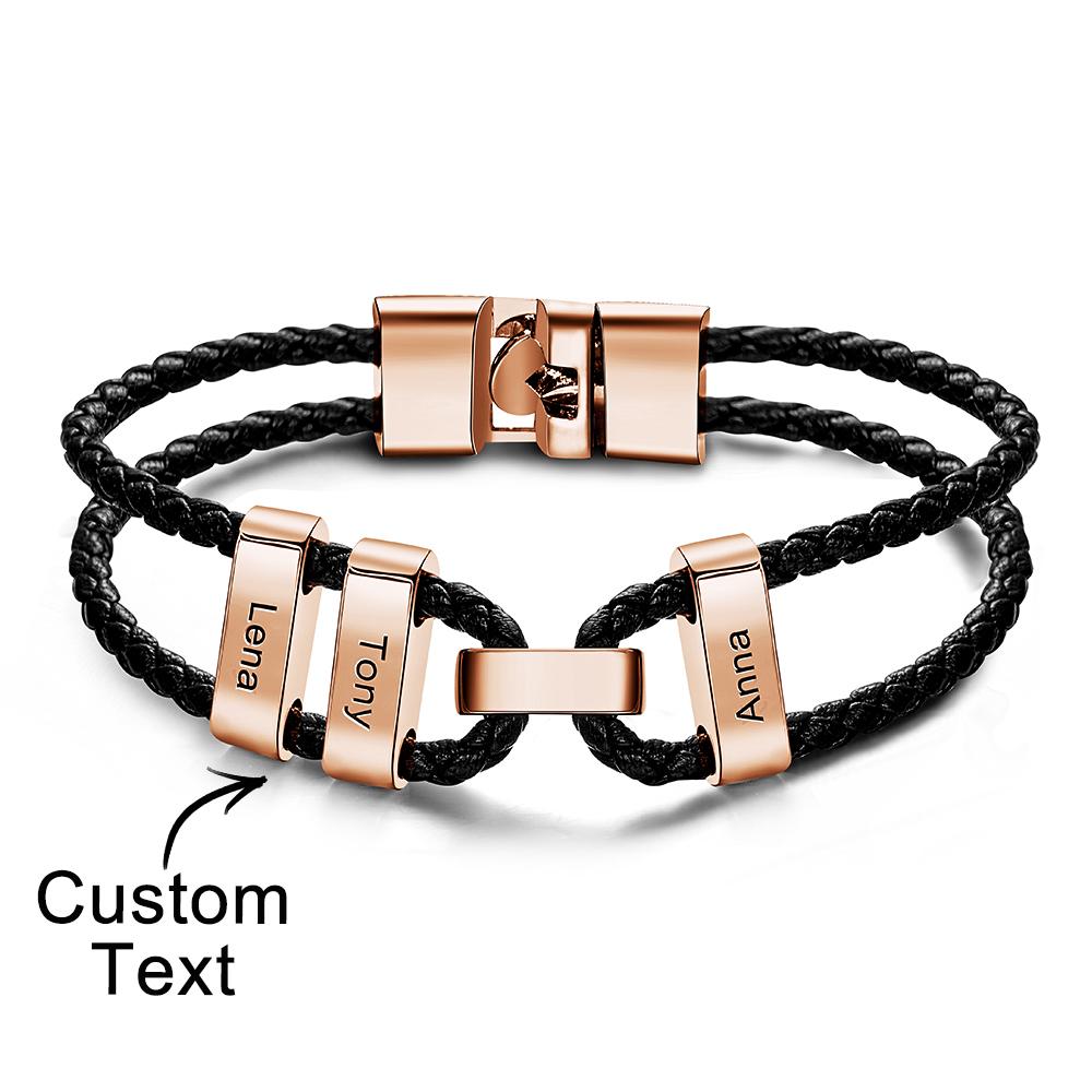 Engraved Beads Leather Bracelet Custom Letter Name Bracelet Father's Day Gift