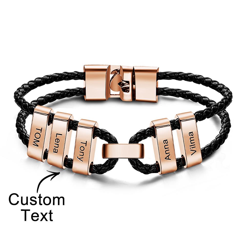 Engraved Beads Leather Bracelet Custom Letter Name Bracelet Father's Day Gift