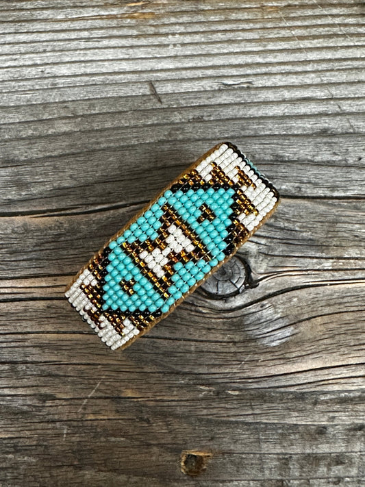 Kaqchi Turquoise & Gold Leather Cuff Bracelet ~ MADE TO ORDER