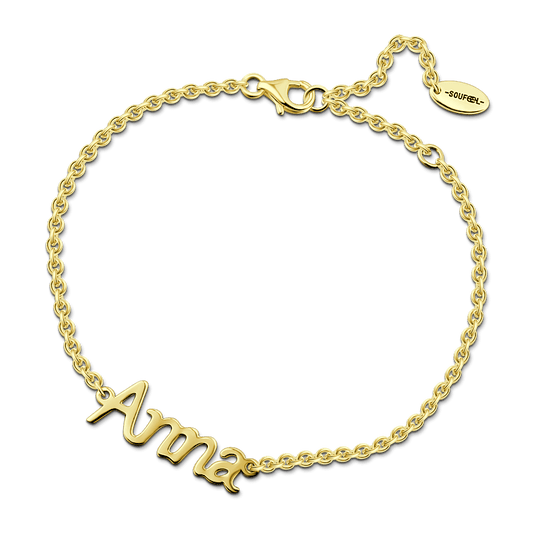 Personalized Name Bracelet 14k Gold Plated Silver - Length Adjustable