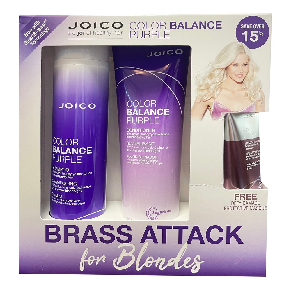 Joico Color Balance Purple Brass Attack for Blondes Prepack(10.1oz Shampoo, 8.5oz Conditioner & 1.7oz Masque)