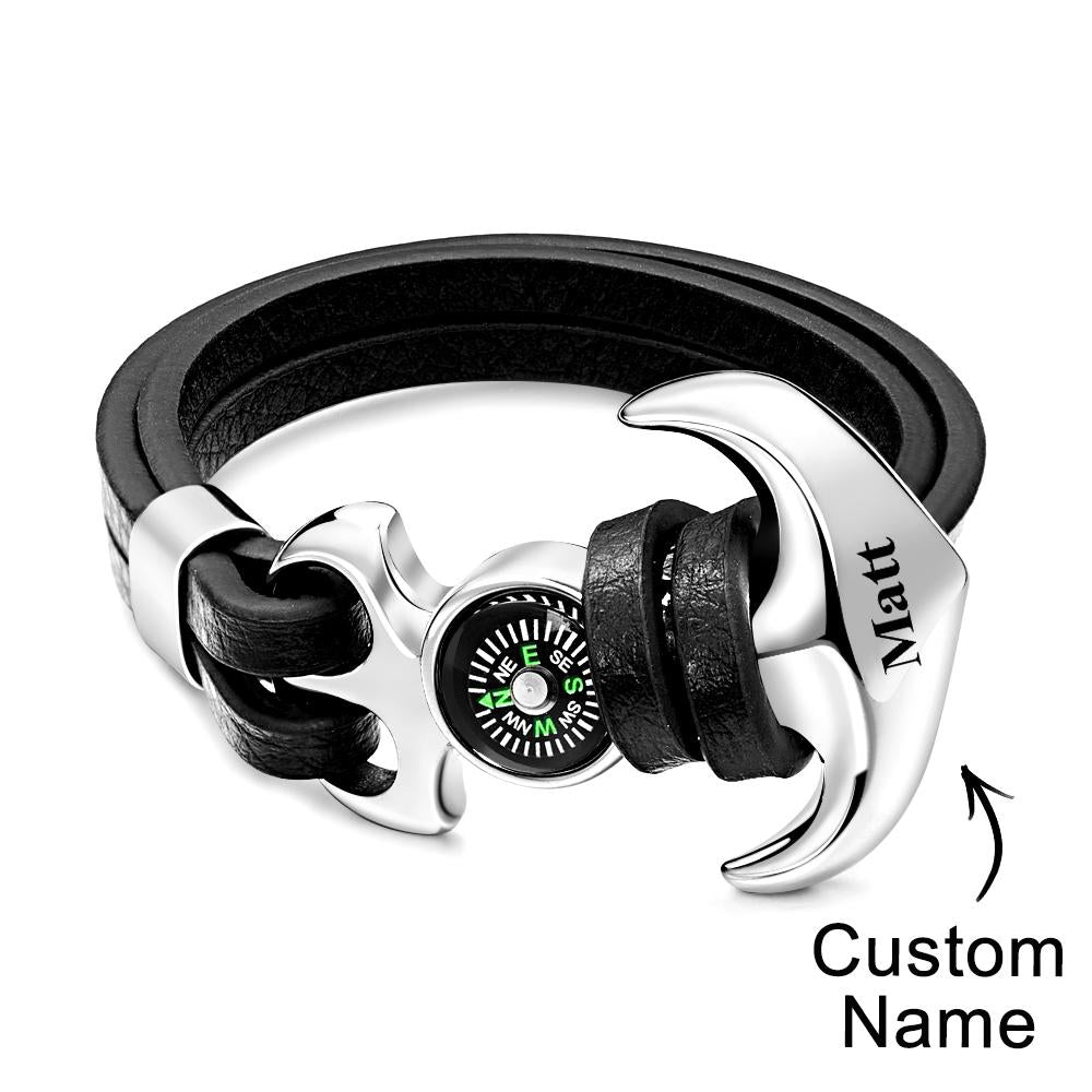 Custom Name Bracelet Anchor Creative Outdoor Sports Compass Leather