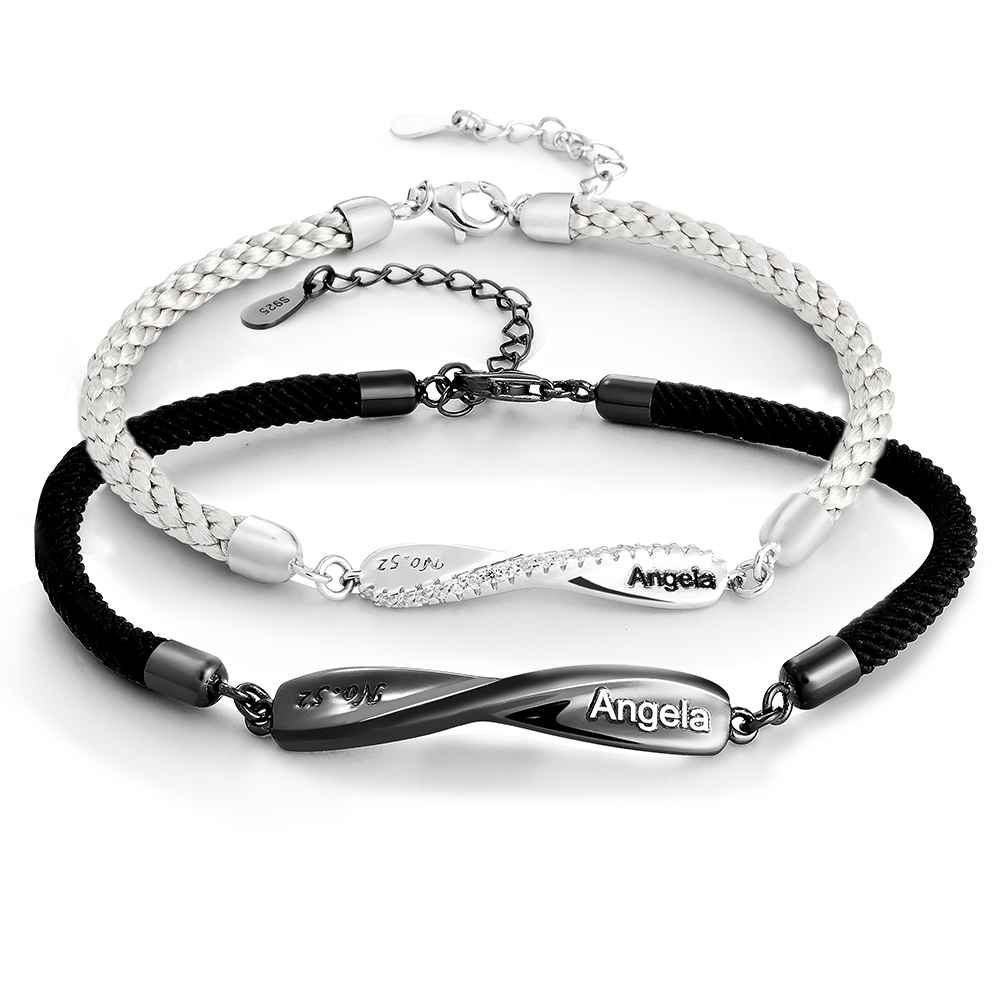 Engraved Mobius Couple Bracelet Personalized Braided Bracelet Valentine's Day Gifts