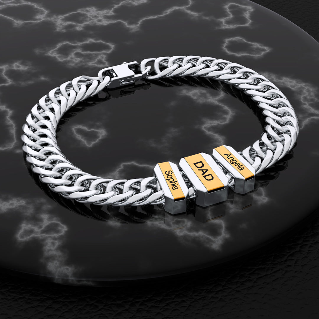 Charm Engraved Bracelet Custom Name Cuban Chain with Beads for Men