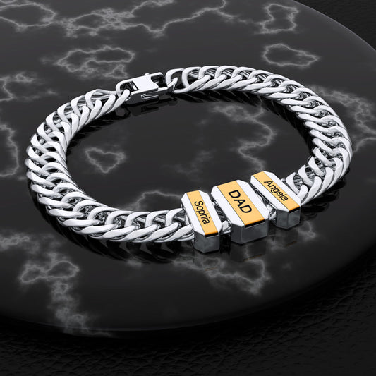 Charm Engraved Bracelet Custom Name Cuban Chain with Beads for Men
