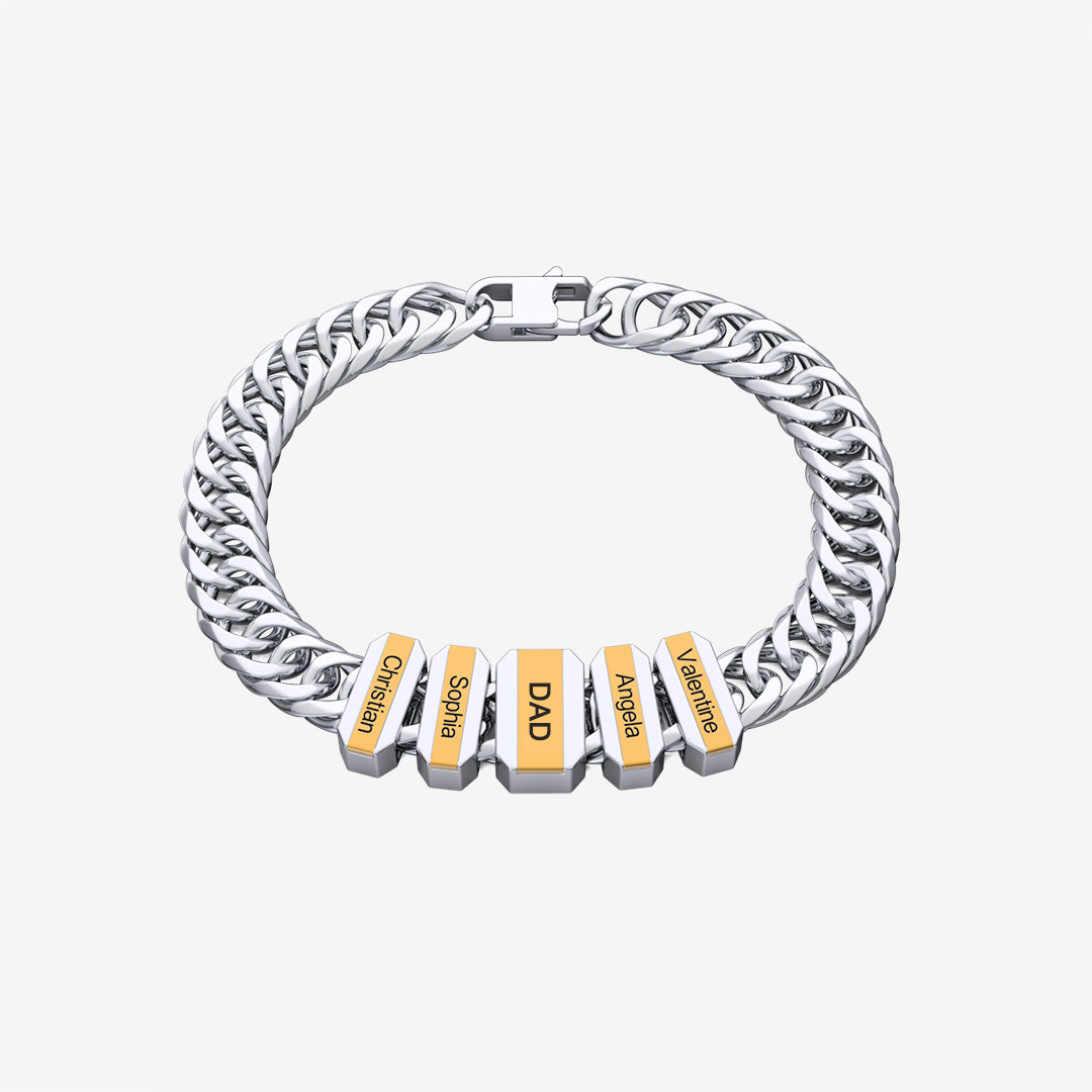 Charm Engraved Bracelet Custom Name Cuban Chain with Beads for Men