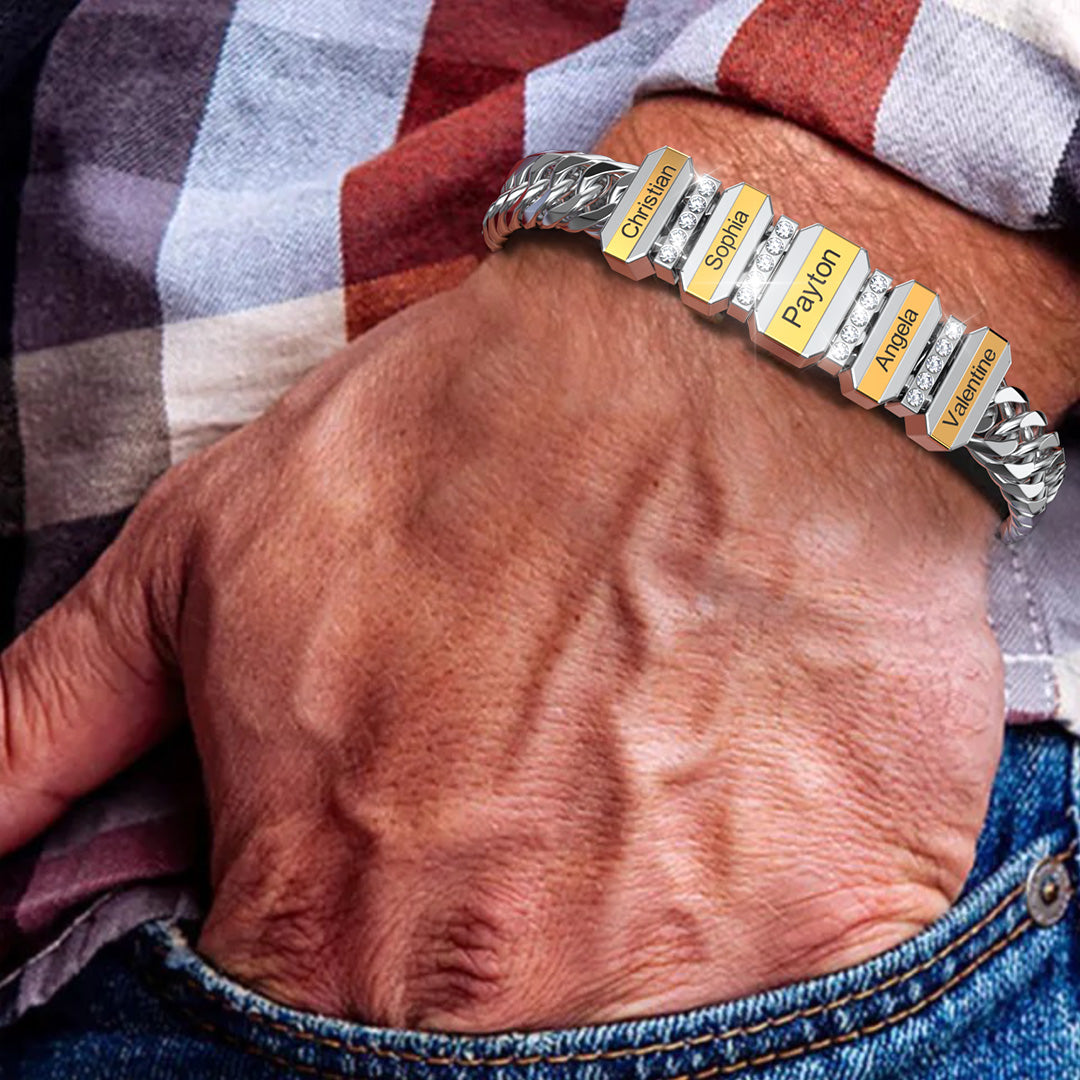 Charm Engraved Diamond Bracelet Custom Name Cuban Chain with Beads for Men