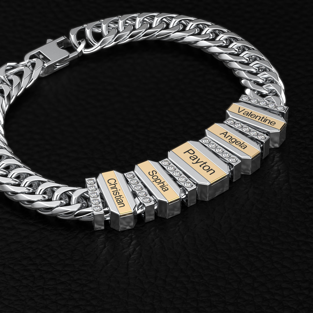Charm Engraved Diamond Bracelet Custom Name Cuban Chain with Beads for Men