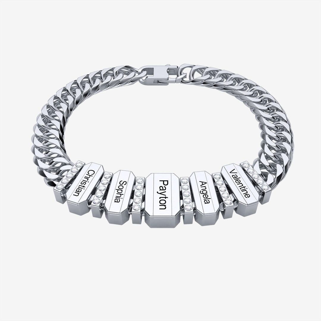 Charm Engraved Diamond Bracelet Custom Name Cuban Chain with Beads for Men